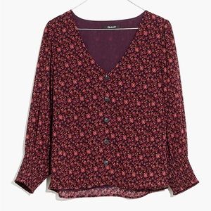 Madewell Georgette Smocked-Cuff Button-Front Floral Top in Orchard Floral size 6